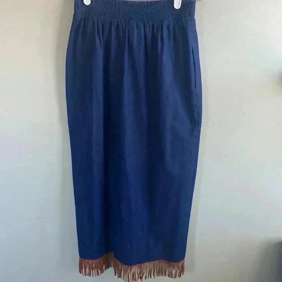 Vintage Denim and Suede fringe Midi/Maxi skirt size XS - Picture 4 of 4